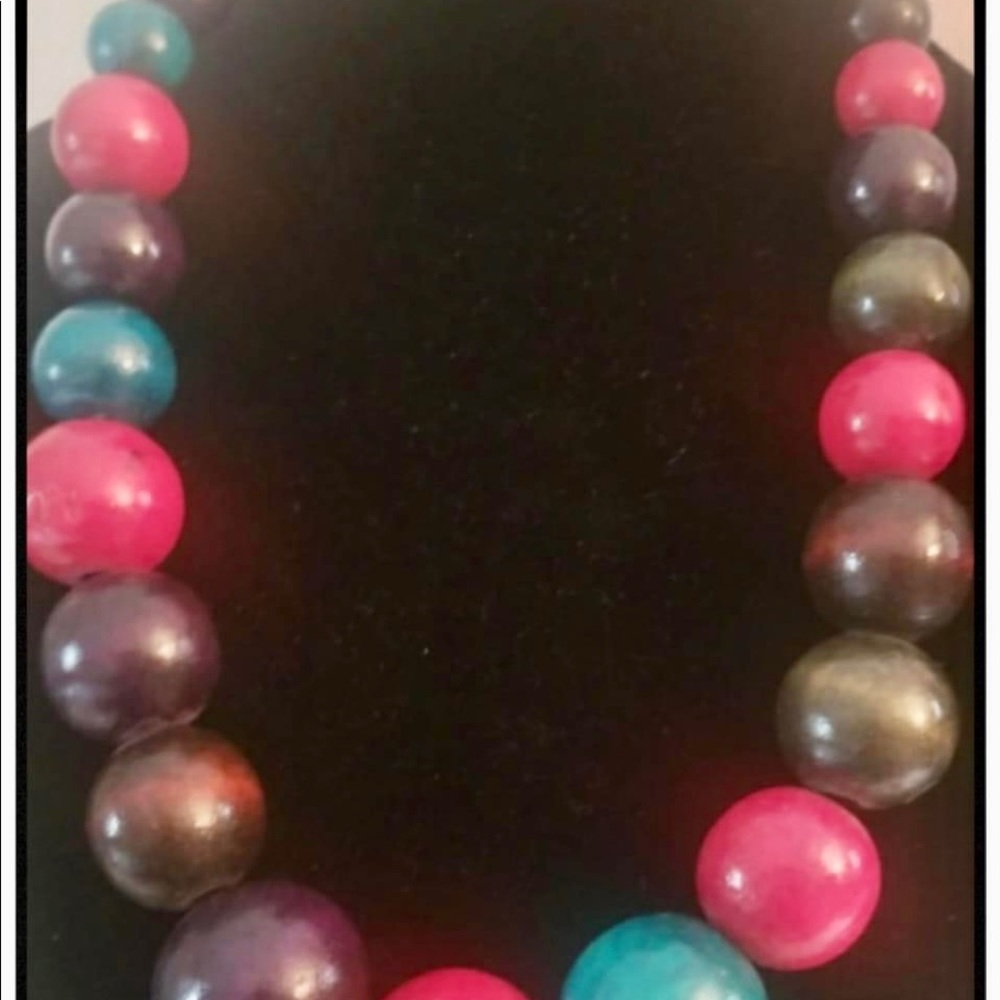 Beautiful Multicolored Wood Statement Necklace